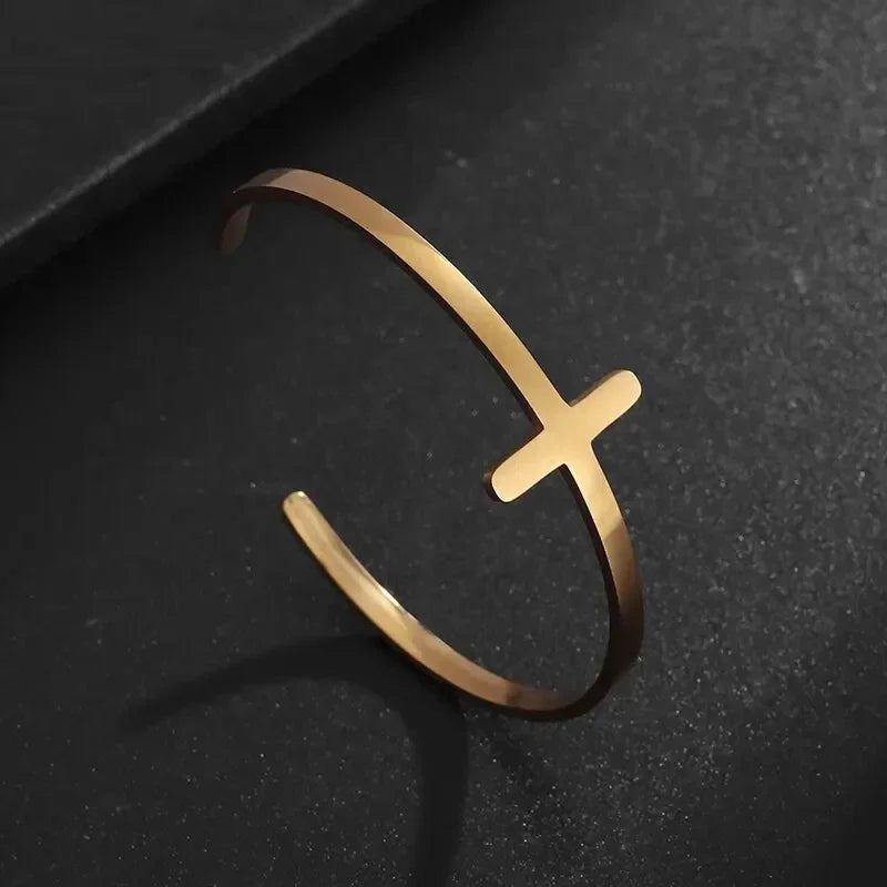 Pulseira de punho simples brilhante de dupla camada de aço inoxidável adequada para homens e mulheres pulseira de punho de duas cores joias de casal