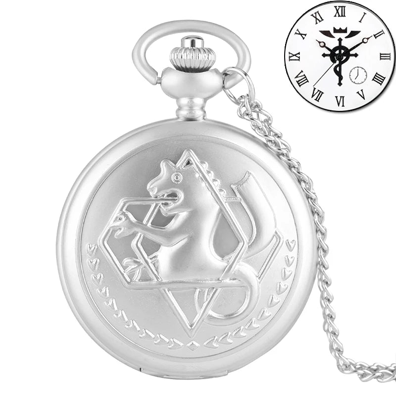 Vintage preto fullmetal alchemist relógio de bolso quartzo steampunk popular edward elric colar corrente fãs cosplay anime relógios