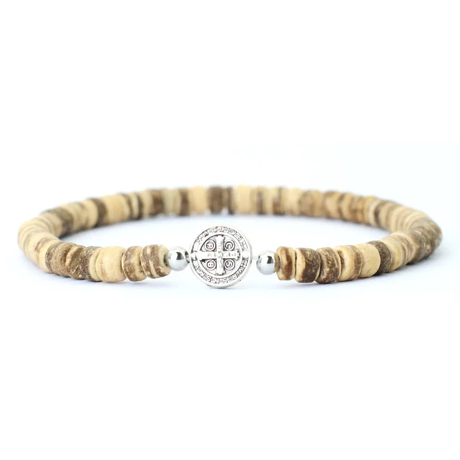 Noter novo 4mm pulseira de contas para homens minimalista cruz braslet natural tigre olhos madeira braclet meditação pedra ônix brazalete