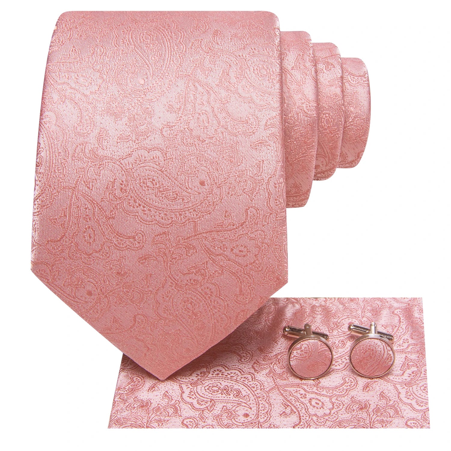 Conjunto de gravata paisley rosa elegante masculino, caixa de presente com gravata, gravata borboleta, lenço, abotoaduras, anel, clipe de lapela e boutonniere.
