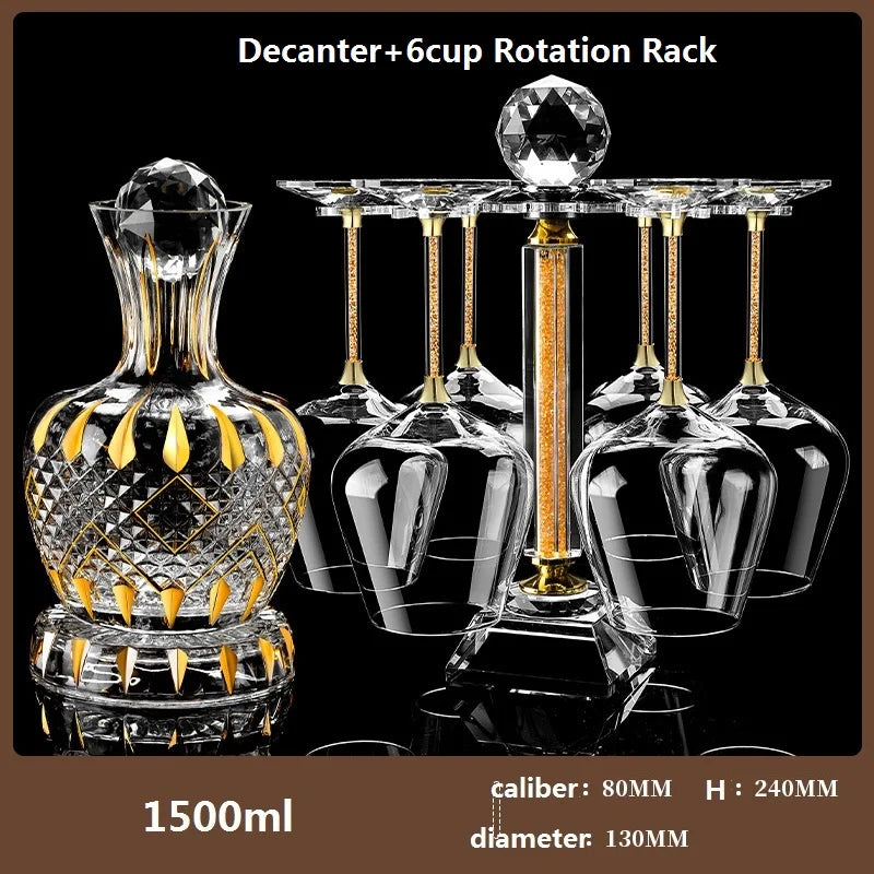 Decantador rotativo de cristal de ouro, copo de vinho luxuoso leve high-end, Gyro Decanter, 1500ml