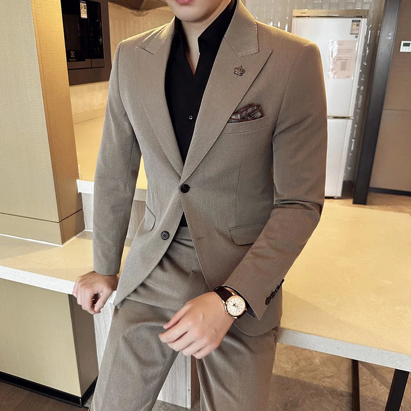 (Jaqueta + calça) ternos masculinos de luxo, slim fit, 2 peças, alta qualidade, estilo italiano, casamento, festa social, smoking, roupas masculinas