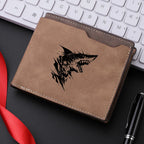 Carteira curta masculina com padrão de tubarão couro PU retrô design casual carteira com slot para vários cartões para jovens estudantes