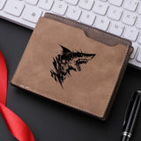 Carteira curta masculina com padrão de tubarão couro PU retrô design casual carteira com slot para vários cartões para jovens estudantes