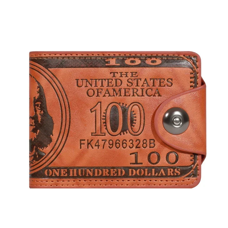 Carteiras masculinas com 100 dólares americanos padrão carteira de couro masculino walet foto cartão titular moda grande capacidade carteira bolsa saco