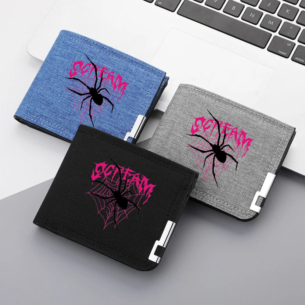 Nova carteira masculina de lona dobrável duplo zíper moeda bolso para titular do cartão de identificação curto titular do cartão carteira