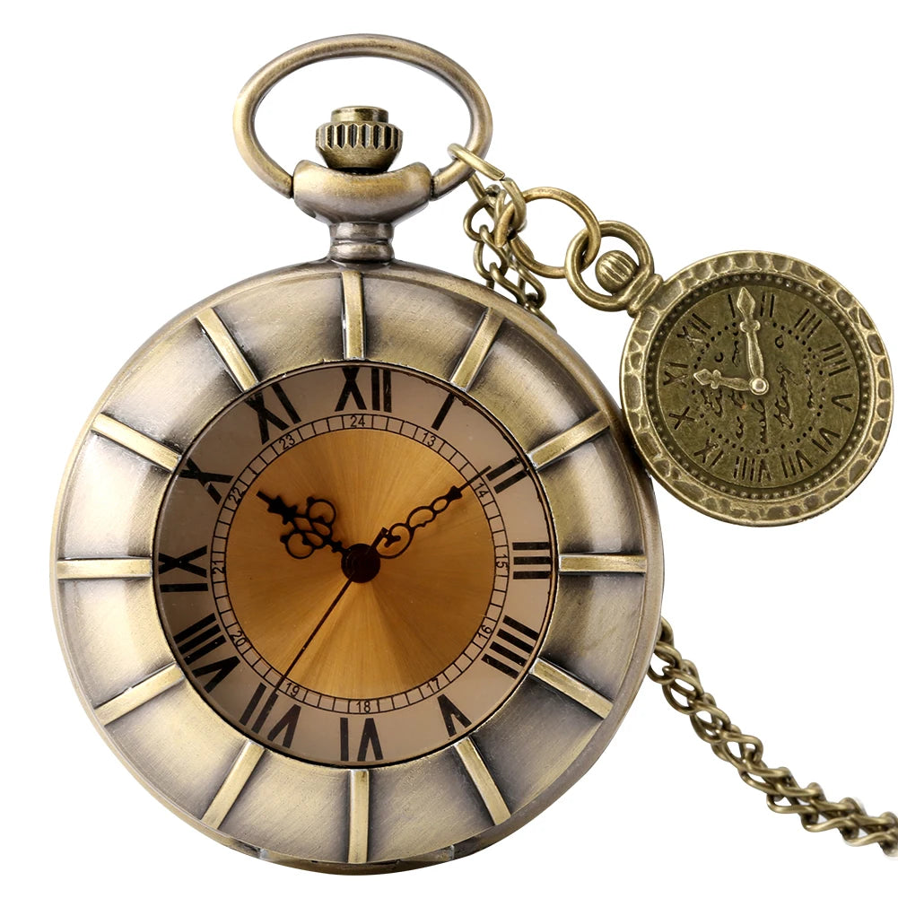 Vintage antigo cobre steampunk bronze oco engrenagem relógio de bolso de quartzo colar pingente corrente relógio masculino feminino com acessório