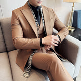 Conjunto de 3 peças slim fit smoking masculino, terno com gola dupla, cachecol, casual, de negócios, noivo, casamento, jaqueta, colete, calças