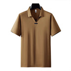 Verão de alta elasticidade com decote em v camisa polo masculina de alta qualidade seda gelo sem costura casual manga curta camiseta roupas masculinas 4xl-m