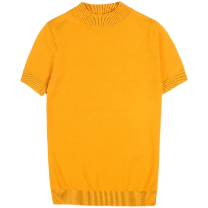 11 cores outono de alta qualidade manga curta malha t camisas dos homens fino sólido pullovers casual esticado camiseta streetwear homme