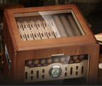 Armário umidificador de charutos, umidificador de mesa, com 4 prateleiras de madeira de cedro espanhol, 2 umidificadores, termômetro higrômetro digital e gaveta