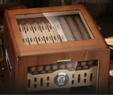 Armário umidificador de charutos, umidificador de mesa, com 4 prateleiras de madeira de cedro espanhol, 2 umidificadores, termômetro higrômetro digital e gaveta