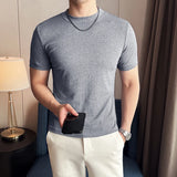 2025 moda risca de giz camisetas masculinas primavera verão o-pescoço fino ajuste casual respirável t camisa pulôver roupas masculinas 4xl-m