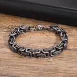 Pulseiras bizantinas grossas masculinas, pulseira retrô cinza de aço inoxidável de 8 mm com elo trançado, joia vintage presente para ele menino