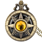 Exquisite Emerald-Green Stone Bronze Case Quartz Pocket Watch, Simples Dial Branco Cadeia Relógio, Colar Pingente para Homens e Mulheres
