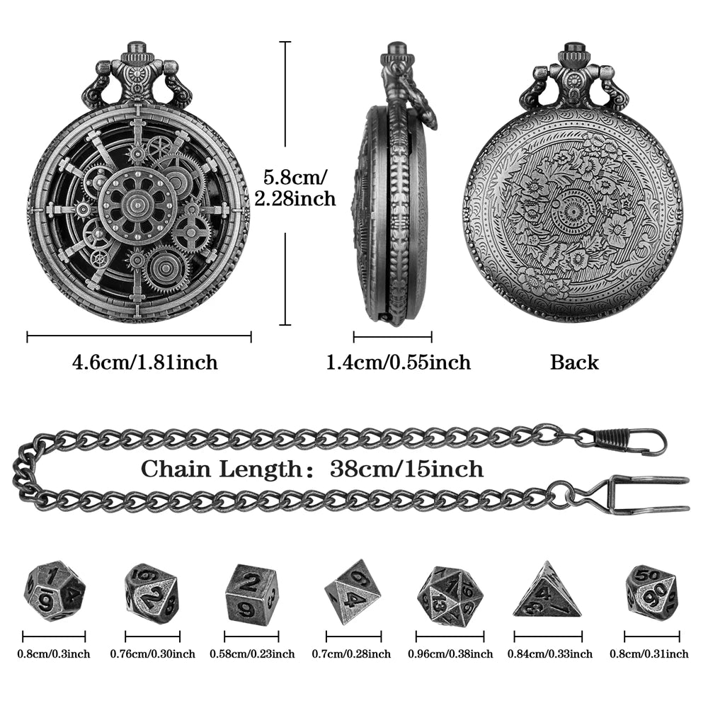 Steampunk Roda Dice Cover Design, Retro Cinza Steampunk Gear, Pingente Relógio de Bolso Caso, Acessório Relógio, Arte Presentes Colecionáveis, 38cm