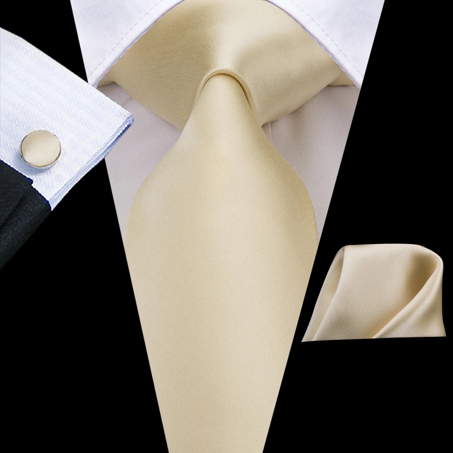 Hi-tie floral champanhe marfim masculino elegante gravata lenço abotoaduras para smoking moda clássico seda gravata de luxo para homem