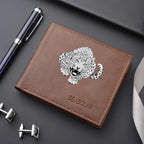 Carteira masculina com estilo europeu e vários compartimentos para cartões com zíper, uma carteira retrô dobrável dupla