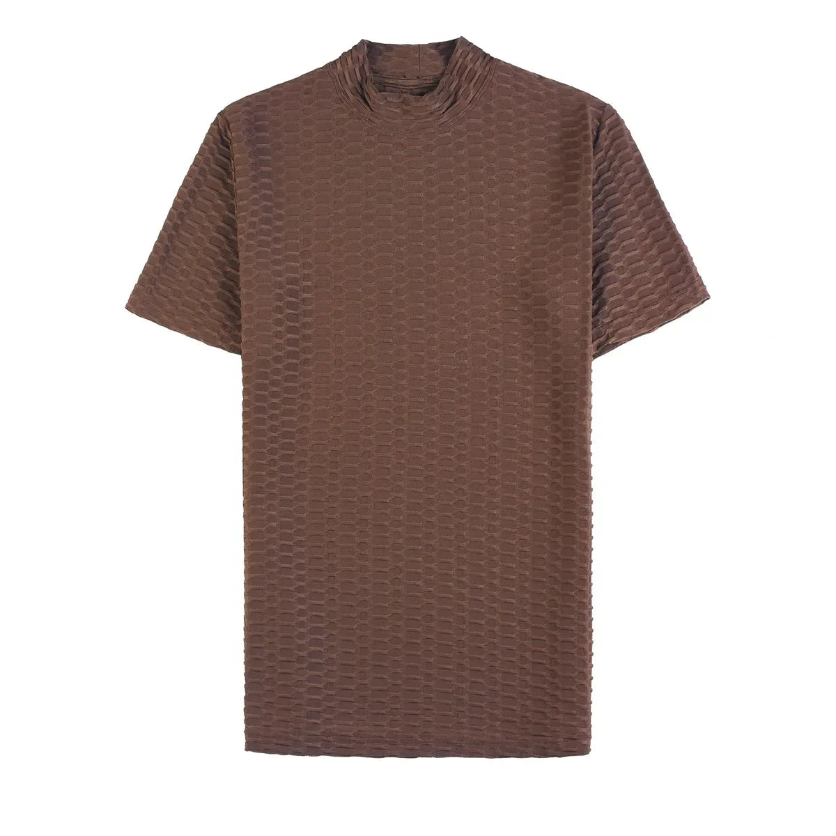 Verão meia gola alta elástica t camisas para homens moda coreana versátil fino ajuste manga curta pullovers casuais topos t 4xl-m