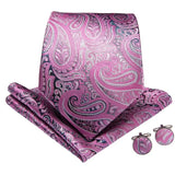 Gravata masculina de luxo 8.5cm rosa paisley seda negócios gravata bolso quadrado abotoadura broche presente de casamento para homem hi-tie designer