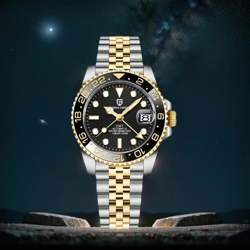 Pagani design novo PD-1662 relógio mecânico masculino superior vidro de safira gmt relógio 100m à prova dwaterproof água relógio mecânico automático masculino