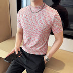 Camiseta camuflada masculina verão meia gola alta ajuste fino manga curta moda versátil camisetas casuais topos roupas masculinas