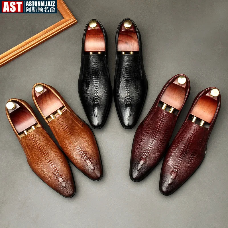 Sapato liso Oxford de couro genuíno masculino, preto, azul, padrão crocodilo, artesanal, sapatos formais, casamento, negócio, verão