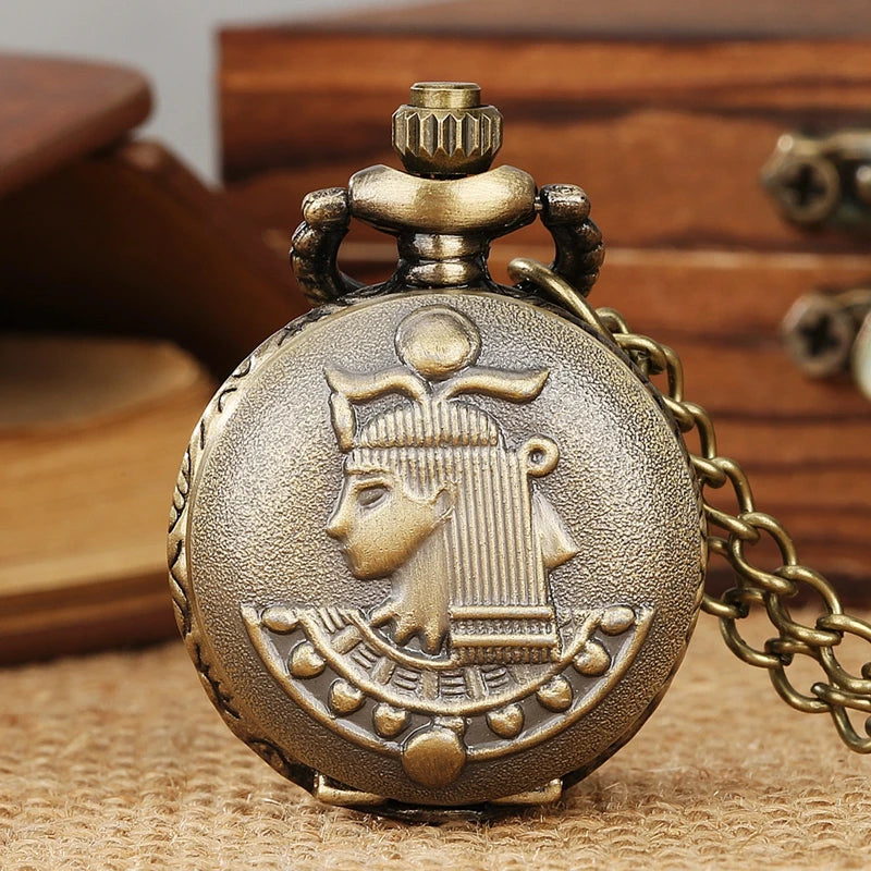 Pouco bronze coroa personagem retro design vintage relógios de bolso para homem com 80cm colar corrente arte antiga colecionáveis