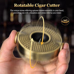 Cortador de charuto 3-1 com lâmina de aço inoxidável, suporte de charuto e rotador de descompressão, cortador de charuto redondo projetado ergonomicamente