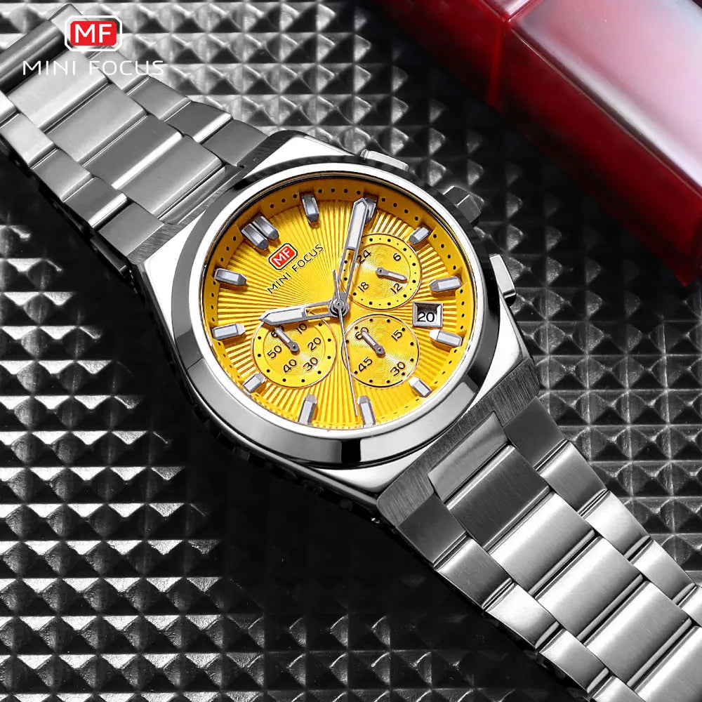 Mini foco moda masculina militar esporte relógio pulseira de aço inoxidável luminoso resistente à água relógio de pulso de quartzo com calendário1614