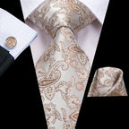 Hi-tie floral champanhe marfim masculino elegante gravata lenço abotoaduras para smoking moda clássico seda gravata de luxo para homem