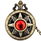 Exquisite Emerald-Green Stone Bronze Case Quartz Pocket Watch, Simples Dial Branco Cadeia Relógio, Colar Pingente para Homens e Mulheres