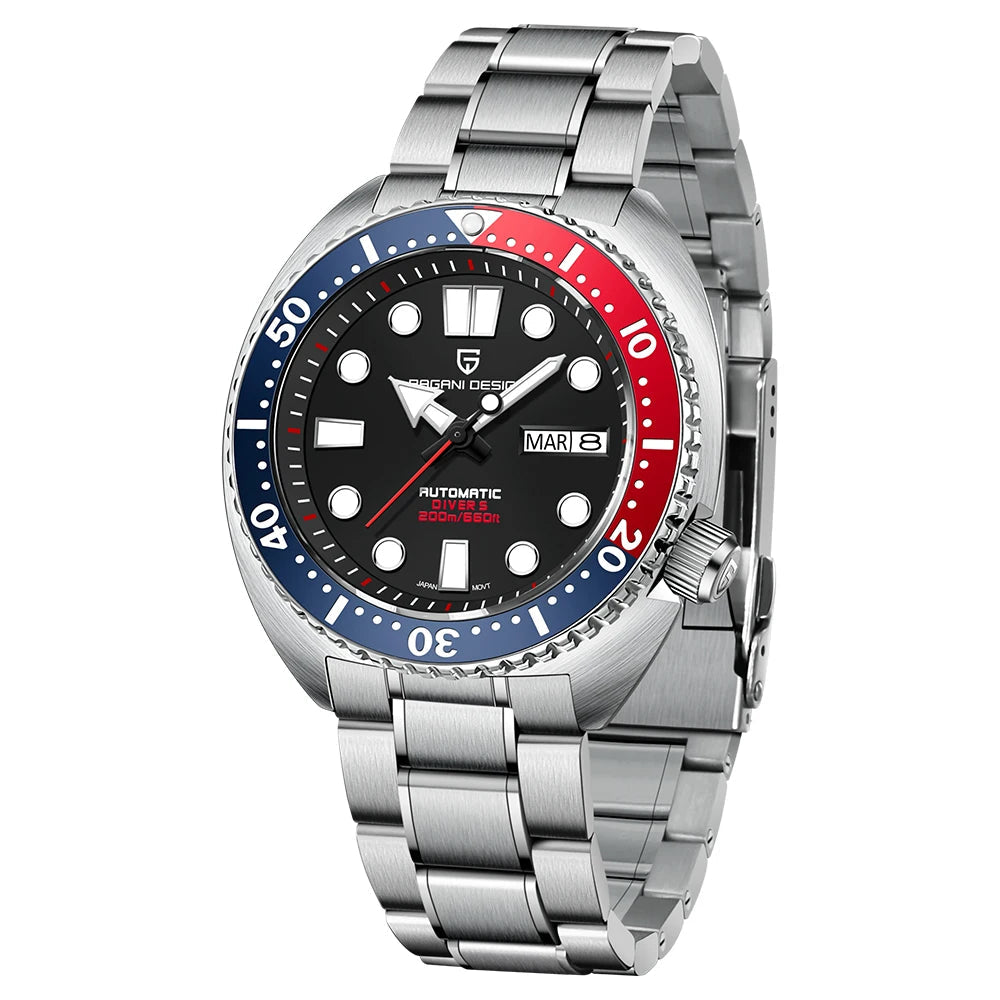 Pagani design relógio de mergulho automático masculino 200m à prova dwaterproof água marca superior safira aço inoxidável relógio mecânico-1712 relógio de quartzo