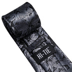 Hi-tie moda 8.5cm preto cinza floral masculino elegante gravata lenço abotoaduras conjunto acessórios de festa de casamento presente para homem gravat