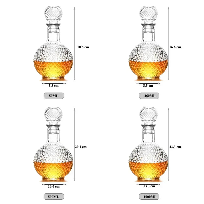 Decantador de licor de vidro 50ml/250ml/500ml/1000ml com rolha de globo hermética, decantador de uísque para álcool, vinho, enxaguatório bucal