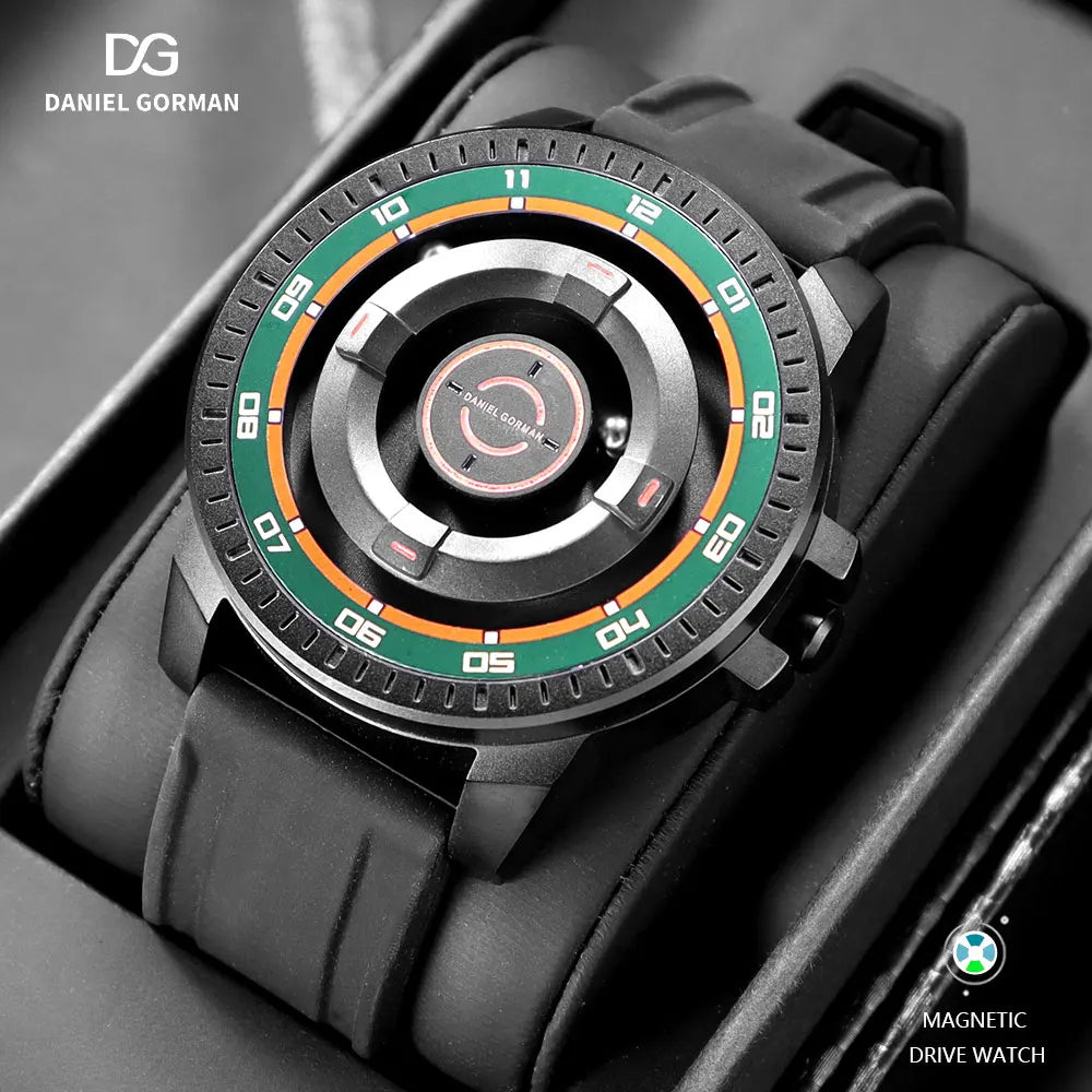 DANIEL GORMAN Relógio de quartzo magnético fashion à prova d'água com pulseira de silicone preta caixa de cobre contas ponteiros DG0221