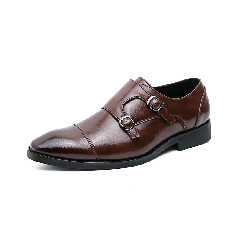 Sapato de couro de salto baixo apontado masculino, marca clássica, versátil, escritório, negócios, casual, formal, grande, tamanho 38-48