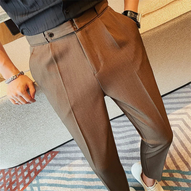 Calça monocromática de cintura alta, terno de negócio, slim fit, casamento formal, vestido social, design de cinto, moda verão, 38-28