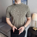 Dot print camisetas masculinas verão meia alta pescoço cor sólida fino ajuste casual versátil respirável t camisa pulôver roupas masculinas
