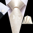 Gravatas masculinas branco sliver hanky abotoaduras conjunto de seda pescoço laços para festa de casamento negócios gravata masculina 2022 nova marca de moda hi-tie