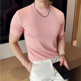 2025 moda risca de giz camisetas masculinas primavera verão o-pescoço fino ajuste casual respirável t camisa pulôver roupas masculinas 4xl-m