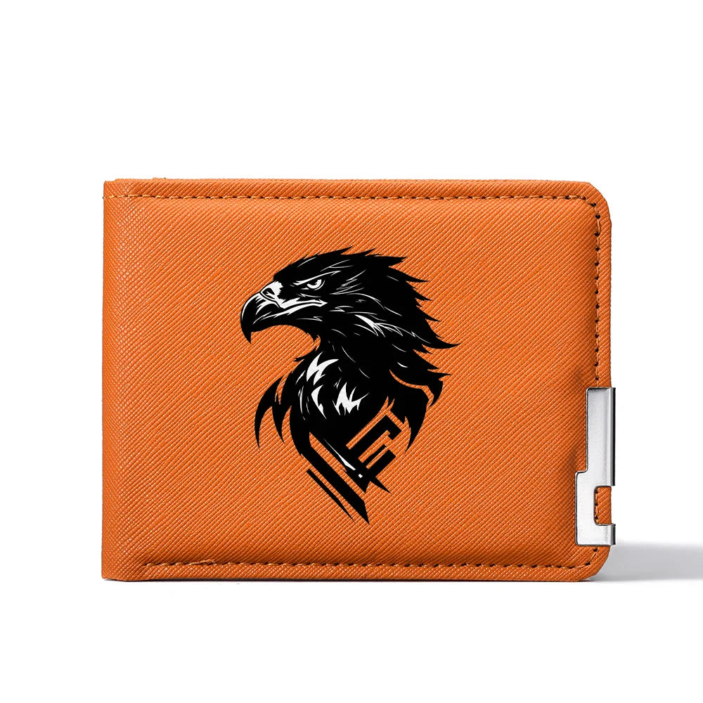 Carteira masculina de couro PU personalizada com estampa de águia carteira curta com vários slots