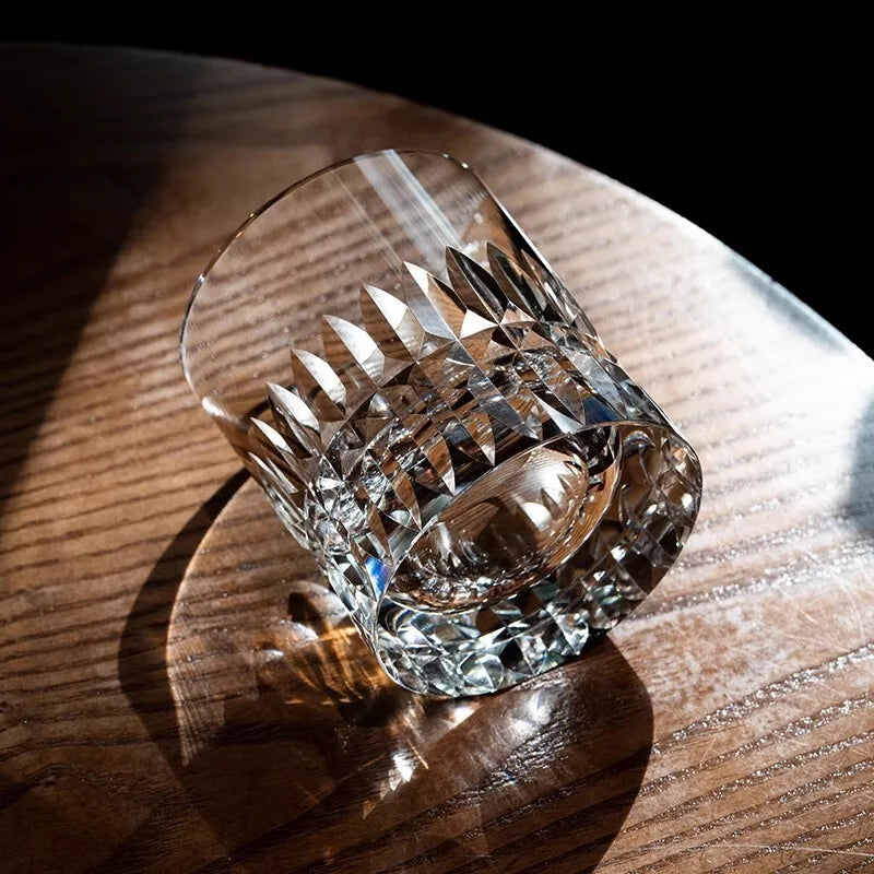 Corte de diamante asterismo mão escultura cristal antigo vidro grosso pesado clássico uísque pedras copo vinho cerveja tumbler lowball