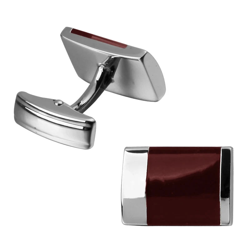 Camisa francesa Abotoaduras Material De Cobre, Abotoaduras Rectangulares Vinho Vermelho Esmalte, Acessórios de Moda, Atacado