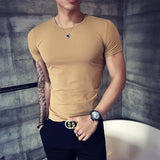 Camiseta de manga curta masculina, simples com gola redonda, slim fit, camiseta casual fitness, roupa sólida, tamanho grande 4XL-M, verão, 2022