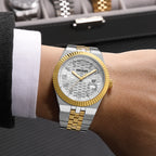 Megir relógio de quartzo estilo simples para homens, relógio de pulso analógico de negócios da moda com pulseira de aço inoxidável, data, mãos luminosas