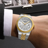 Megir relógio de quartzo estilo simples para homens, relógio de pulso analógico de negócios da moda com pulseira de aço inoxidável, data, mãos luminosas