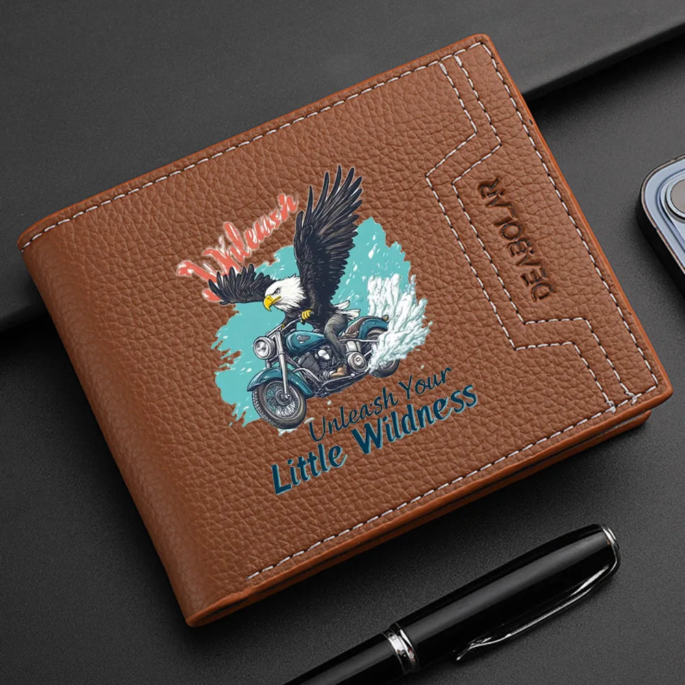 Carteira masculina de couro PU com tecelagem de lichia - porta cartão de crédito curto com vários slots com estampa de desenho animado - dinheiro e cartões