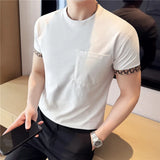 Verão dupla face wear camiseta masculina 2025 nova alta qualidade tripulação pescoço moda versátil casual fino ajuste elasticidade camiseta