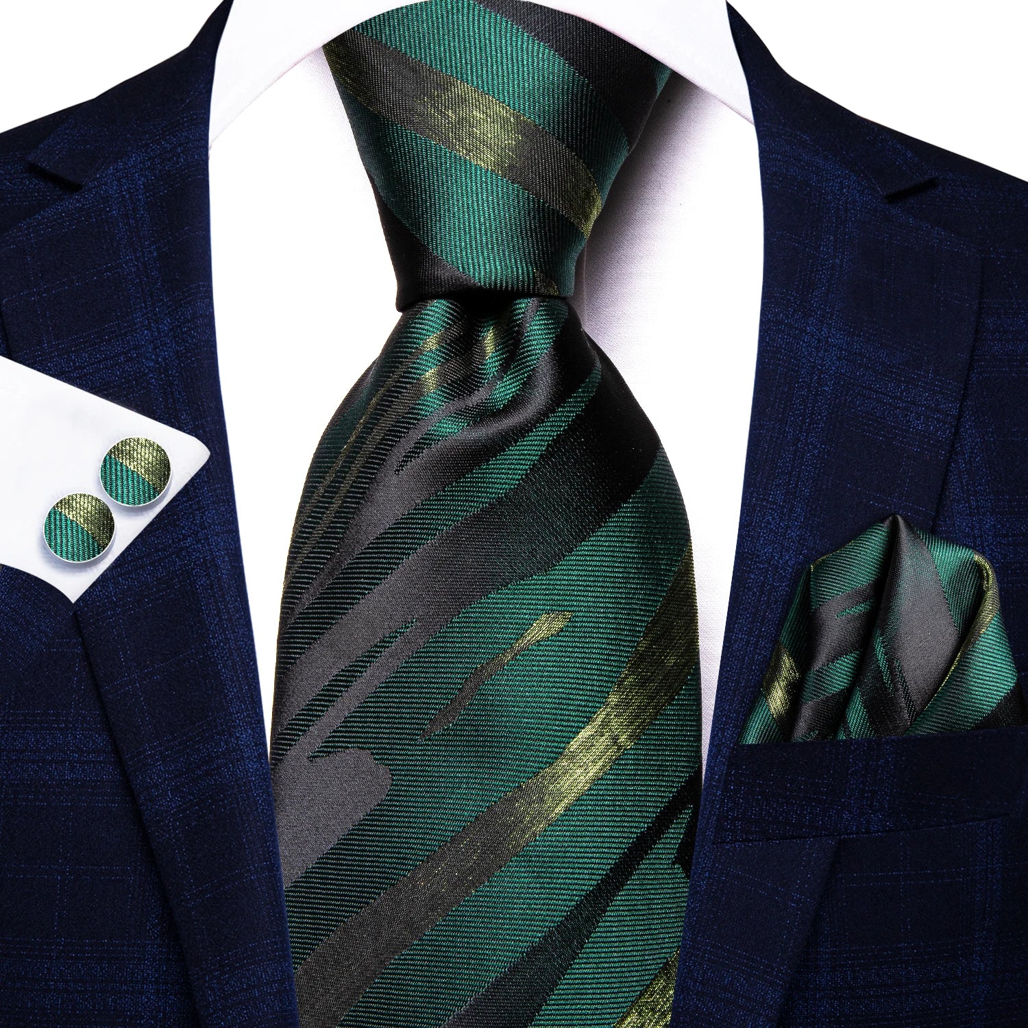 Conjunto clássico de gravata de seda masculino, gravata, listrada azul bordô, lenço elegante, abotoaduras, moda luxo, 3 peças